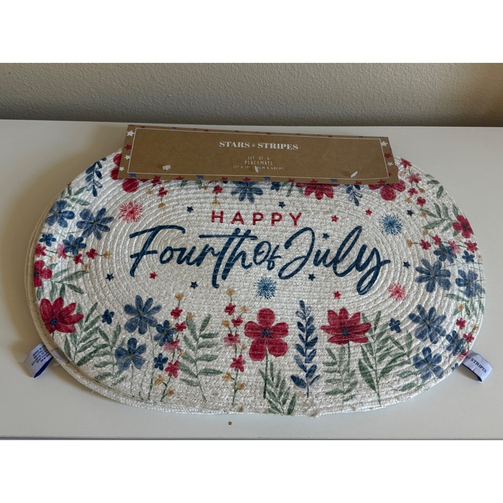 Stars & Stripes Happy Fourth of July Braided Placemats Set of 4 Red White Blue